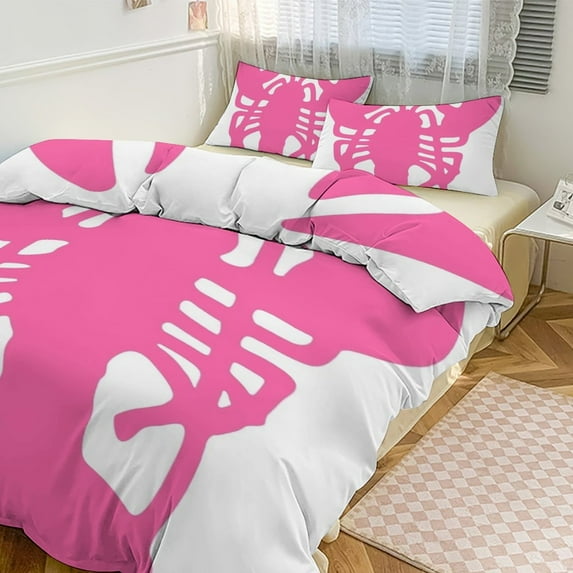 3 Pcs Soft Bedding Set, Includes 1 Duvet Cover with Zipper And 2 Pillow Shams,Pink Lobster Twin(86"x70")