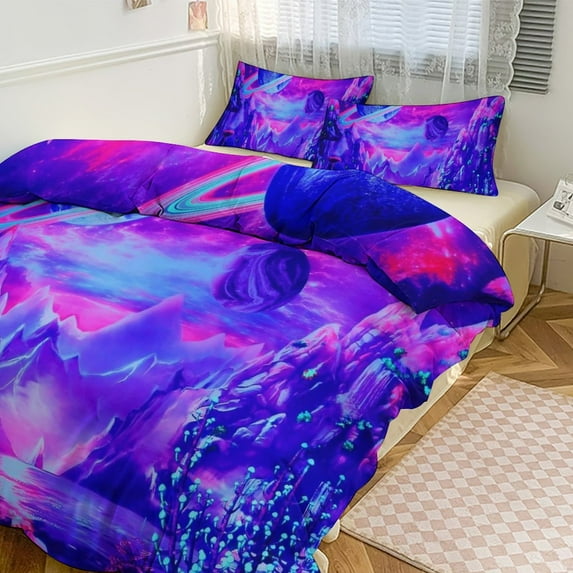 3 Pcs Soft Bedding Set, Includes 1 Duvet Cover with Zipper And 2 Pillow Shams,Psychedelic Galaxy Space Full(79"×90")