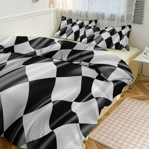 3 Pcs Soft Bedding Set, Includes 1 Duvet Cover with Zipper And 2 Pillow Shams,Racing Flag Twin(86"x70")