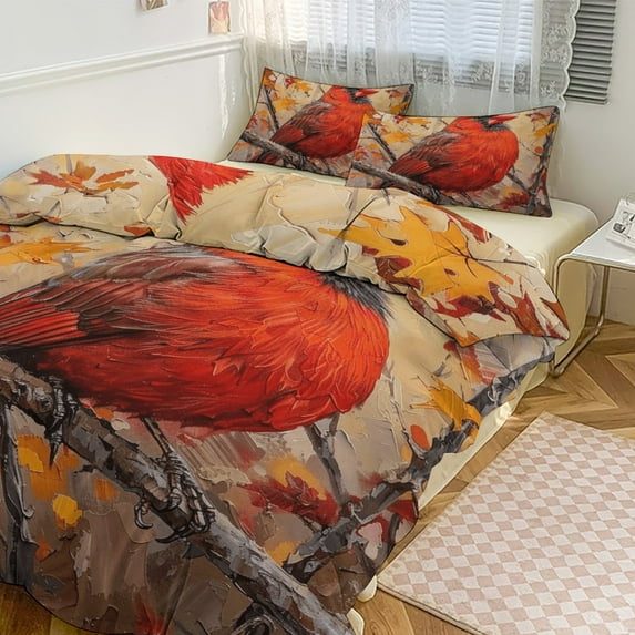 3 Pcs Soft Bedding Set, Includes 1 Duvet Cover with Zipper And 2 Pillow,Shams Red Bird Northern Cardinal Twin(86"x70")