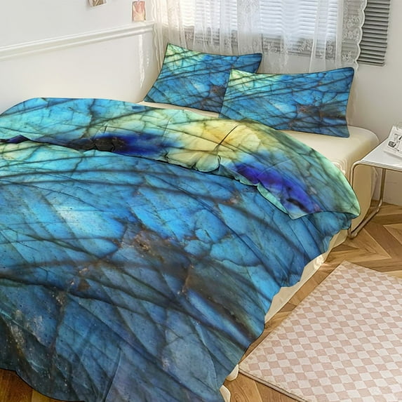 3 Pcs Soft Bedding Set, Includes 1 Duvet Cover with Zipper And 2 Pillow Shams,Royal Blue Labradorite Full(79"×90")