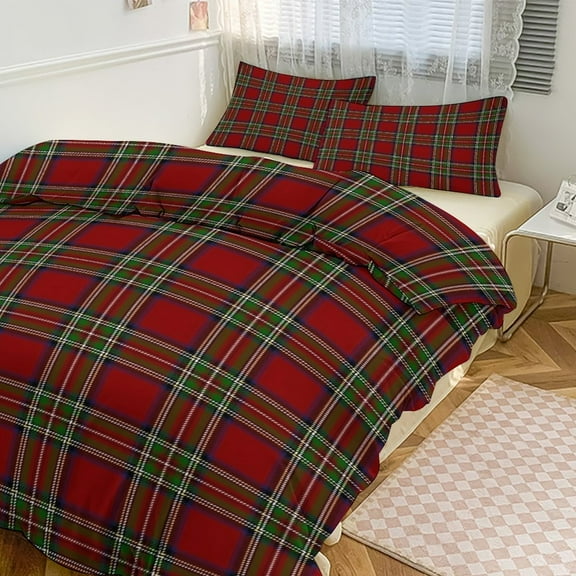 3 Pcs Soft Bedding Set, Includes 1 Duvet Cover with Zipper And 2 Pillow Shams,Royal Stewart Tartan Large Twin(86"x70")