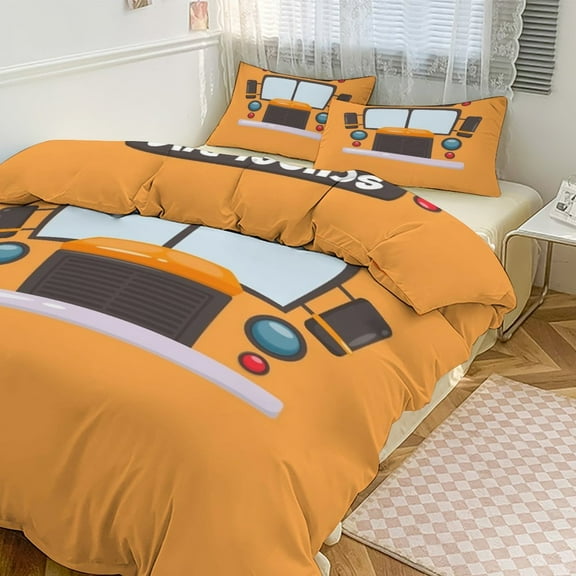 3 Pcs Soft Bedding Set, Includes 1 Duvet Cover with Zipper And 2 Pillow Shams,School Bus King(102"×90")