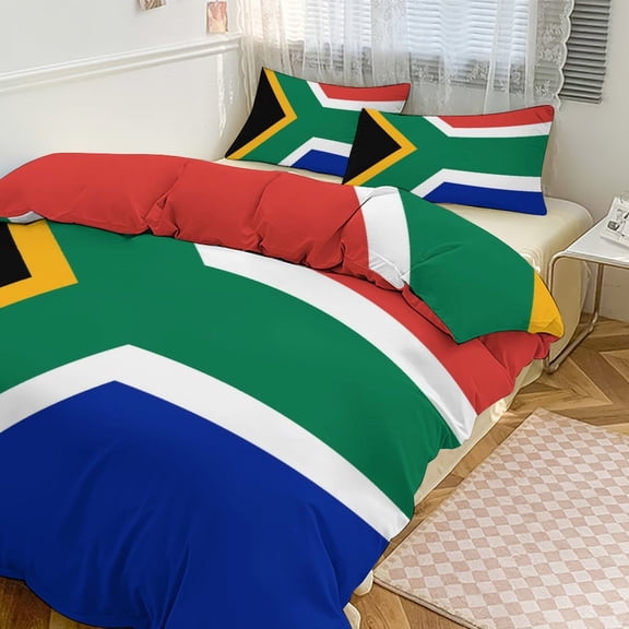 3 Pcs Soft Bedding Set, Includes 1 Duvet Cover with Zipper And 2 Pillow Shams,South African Flag Twin(86"x70")