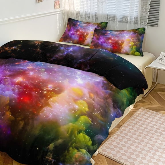 3 Pcs Soft Bedding Set, Includes 1 Duvet Cover with Zipper And 2 Pillow Shams,Space Stars The Universe Background Astral King(102"×90")