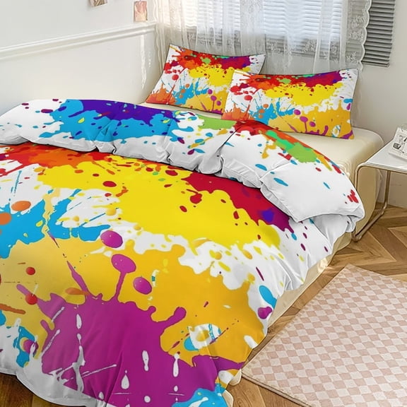 3 Pcs Soft Bedding Set, Includes 1 Duvet Cover with Zipper And 2 Pillow Shams,Splatter Color Background Twin(86"x70")