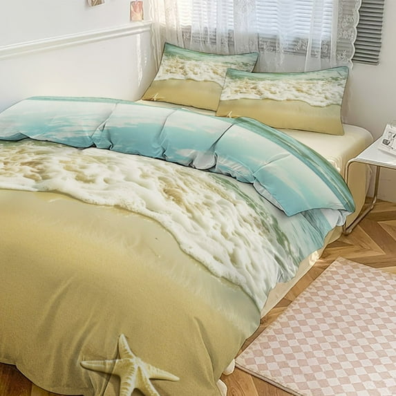 3 Pcs Soft Bedding Set, Includes 1 Duvet Cover with Zipper And 2 Pillow,Shams Starfish Beach Full(79"×90")