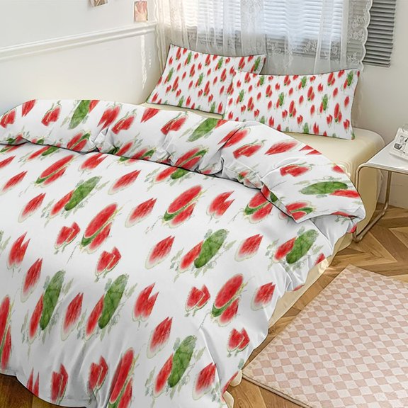 3 Pcs Soft Bedding Set, Includes 1 Duvet Cover with Zipper And 2 Pillow Shams,Summer Watermelon Full(79"×90")