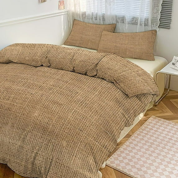 3 Pcs Soft Bedding Set, Includes 1 Duvet Cover with Zipper And 2 Pillow Shams,Textile Burlap Horizontal Background with Natural Texture Full(79"×90")