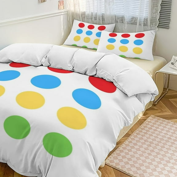 3 Pcs Soft Bedding Set, Includes 1 Duvet Cover with Zipper And 2 Pillow Shams,Twister Game Halloween Costume Twin(86"x70")
