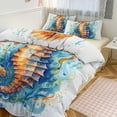 thumbnail image 1 of 3 Pcs Soft Bedding Set, Includes 1 Duvet Cover with Zipper And 2 Pillow Shams,Underwater World Seahorse Watercolor Twin(86"x70"), 1 of 8