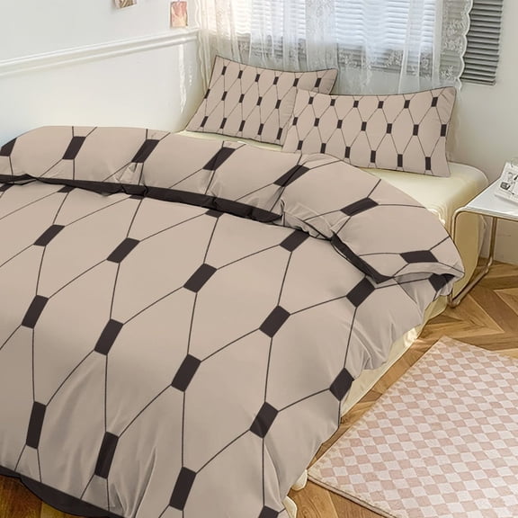 3 Pcs Soft Bedding Set, Includes 1 Duvet Cover with Zipper And 2 Pillow Shams,Vintage Brown Tiles Pattern Queen(90"×90")