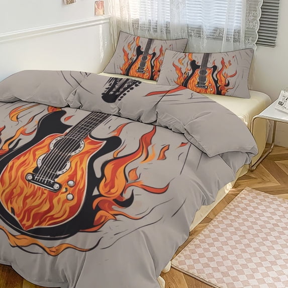 3 Pcs Soft Bedding Set, Includes 1 Duvet Cover with Zipper And 2 Pillow,Shams Vintage Guitar With Wings Full(79"×90")