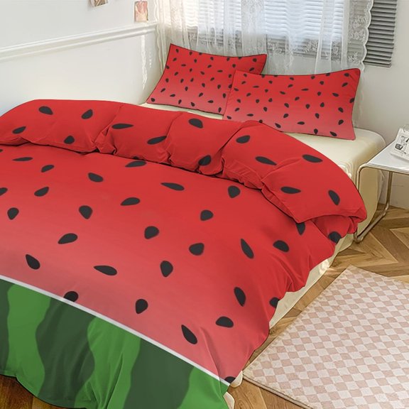 3 Pcs Soft Bedding Set, Includes 1 Duvet Cover with Zipper And 2 Pillow Shams,Watermelon Print Queen(90"×90")