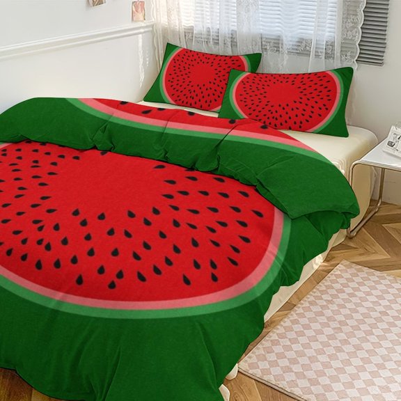 3 Pcs Soft Bedding Set, Includes 1 Duvet Cover with Zipper And 2 Pillow Shams,Watermelon Red And Bright Queen(90"×90")
