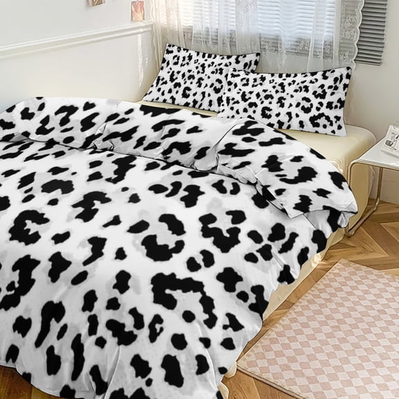 3 Pcs Soft Bedding Set, Includes 1 Duvet Cover with Zipper And 2 Pillow Shams,White Leopard Twin(86"x70")