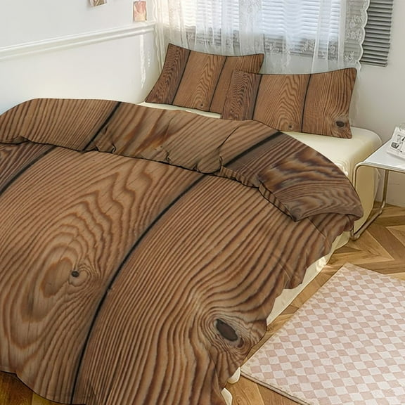3 Pcs Soft Bedding Set, Includes 1 Duvet Cover with Zipper And 2 Pillow Shams,Wood Grain Twin(86"x70")