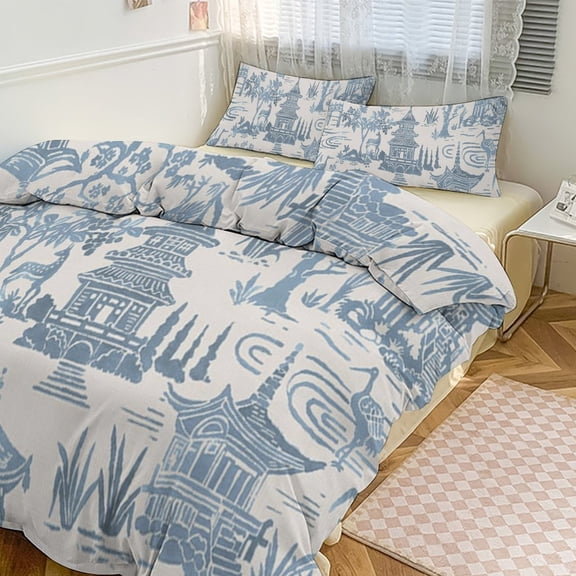 3 Pcs Soft Bedding Set, Includes 1 Duvet Cover with Zipper And 2 Pillow Shams,Zen Garden Blue Twin(86"x70")