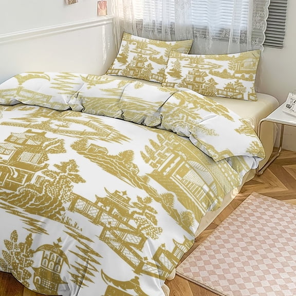 3 Pcs Soft Bedding Set, Includes 1 Duvet Cover with Zipper And 2 Pillow Shams,Zen Garden Gold Full(79"×90")