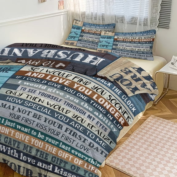 3 Pcs Soft Bedding Set, Includes 1 Duvet Cover with Zipper And 2 Pillow Shams,to My Husband Never Forget That I Love You King(102"×90")