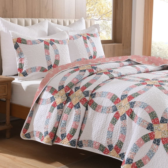 3 Pcs Soft Cotton Double-Ring Chain Reversible Quilt Bedspread Set Lightweight Coverlet Set for Summer