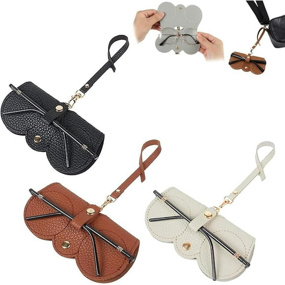 3 Pcs Soft Leather Sunglasses Bag, Soft Leather Sunglasses Bag with Strap, Portable Glasses Case Holder Sunglasses Pouch