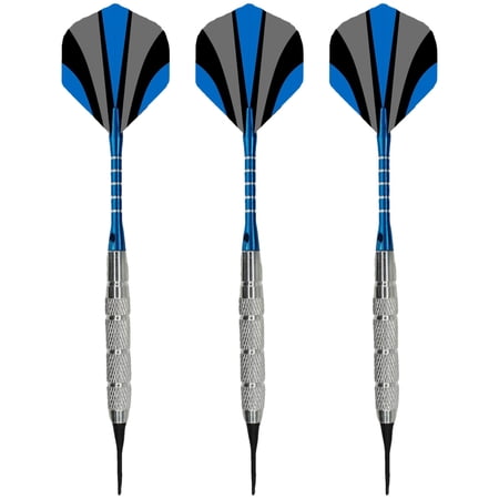 3 Pcs Soft Tip Darts Set, Iron Darts with Aluminum Shafts and Plastic Tips, Blue and Silver Design