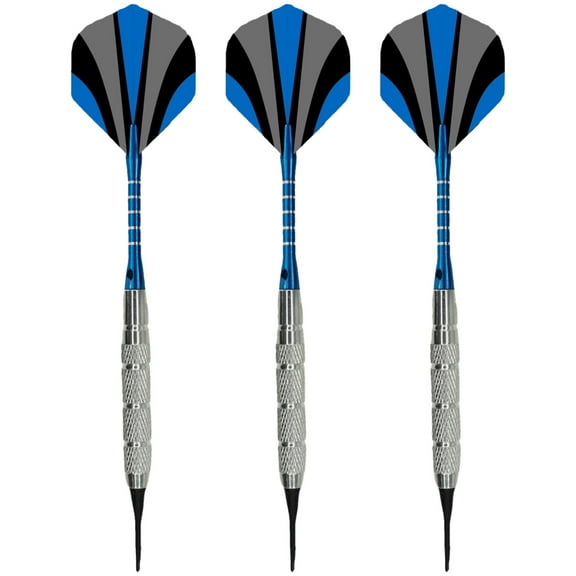 3 Pcs Soft Tip Darts Set, Iron Darts with Aluminum Shafts and Plastic Tips, Blue and Silver Design