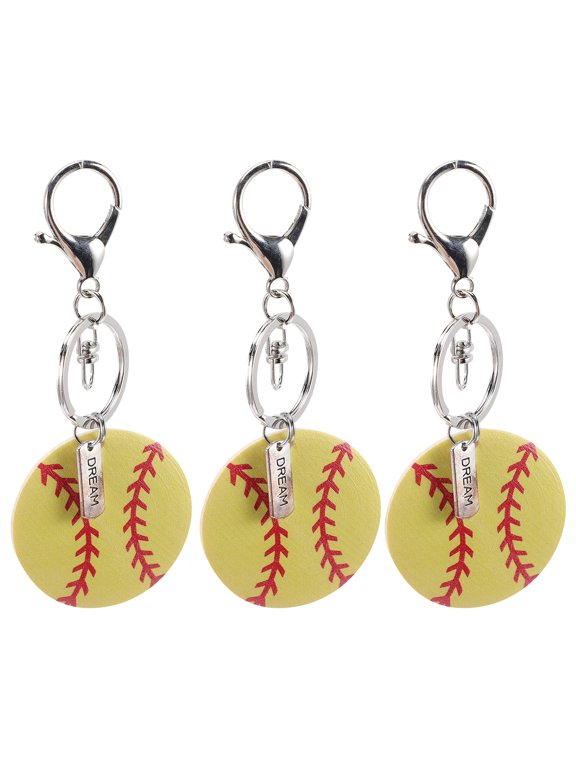 3-Pack Softball Party Favor Keychains with Custom Labels, Yellow Sports Accessories for Kids, Fans, and Team