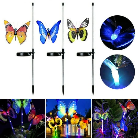 3 Pcs Solar Garden Stake Butterfly Light Landscape Lamp Yard LED Lights Outdoor