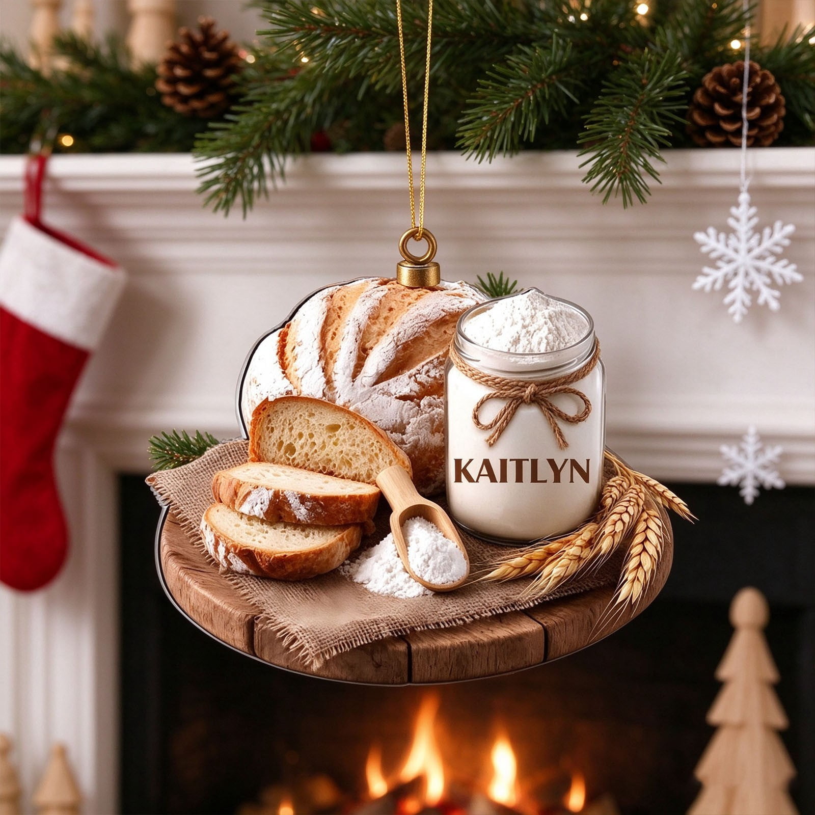 Rustic Bread Photo 3 Pcs Sourdough Bread Christmas Ornaments, Bakery Scene Pendants ...