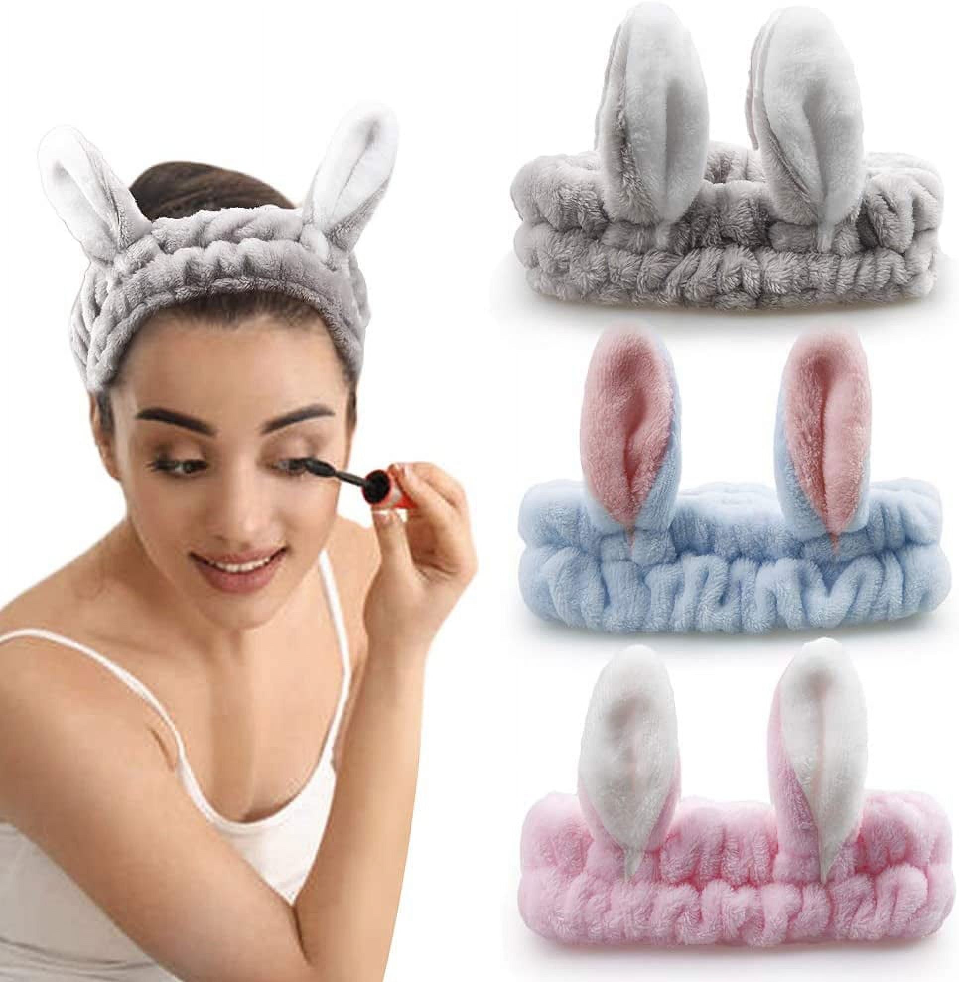 3 Pcs Spa Facial Headband Cute Bunny Ears Makeup Hair Band Terry Cloth  Headbands for Women for Washing Face Beauty Skincare Shower 