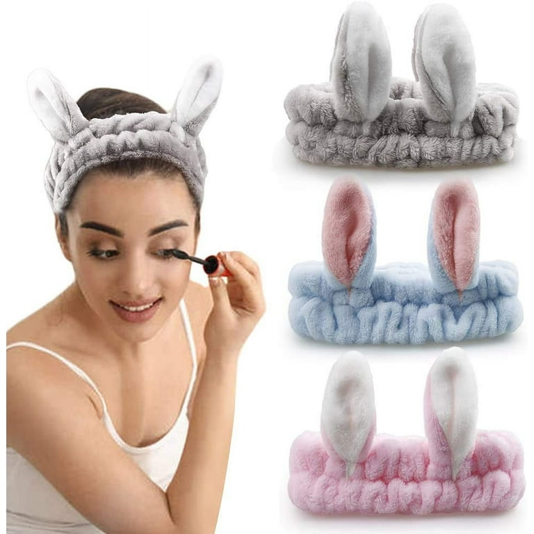3 Pcs Spa Facial Headband Cute Bunny Ears Makeup Hair Band Terry Cloth  Headbands for Women for Washing Face Beauty Skincare Shower