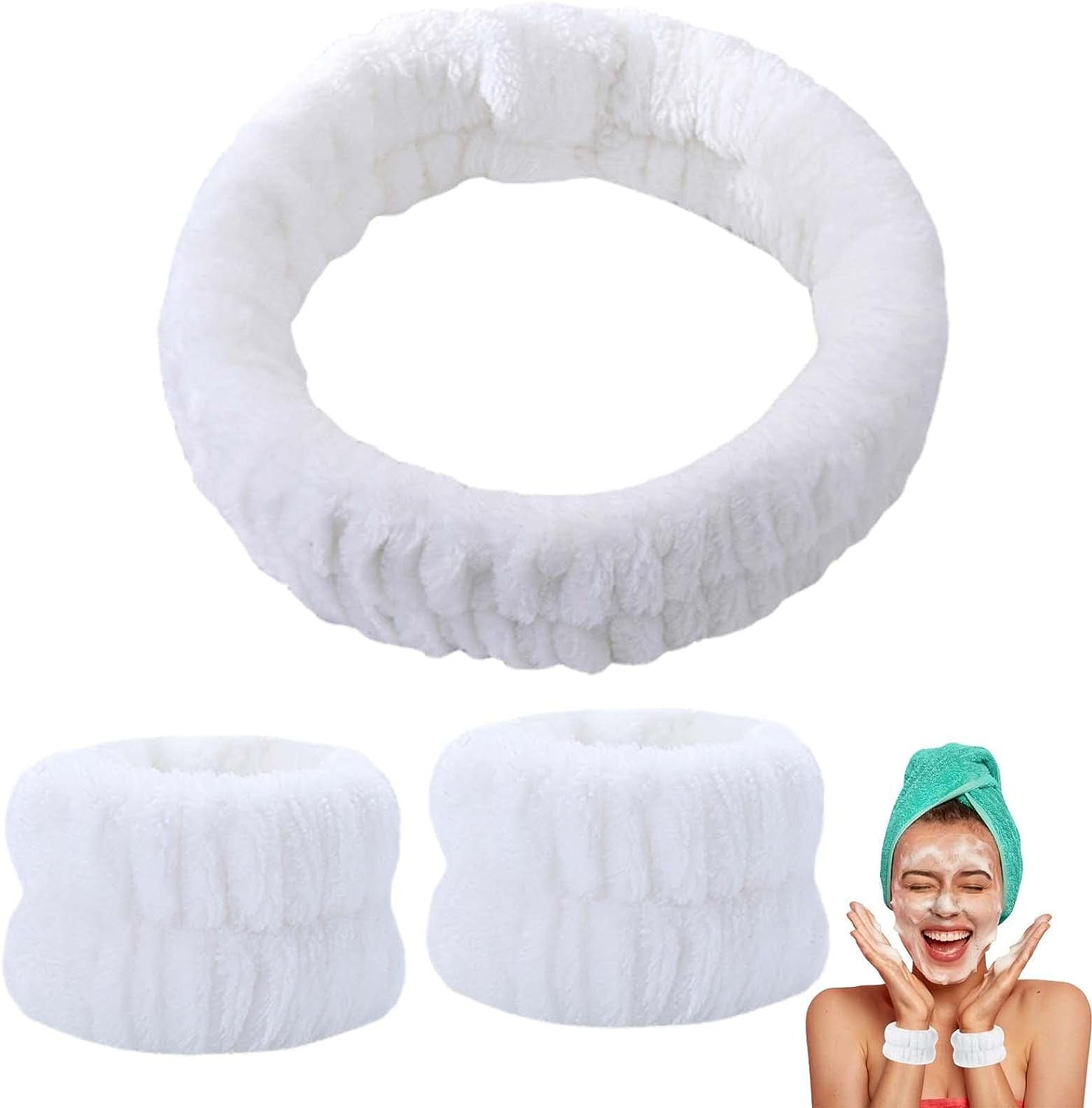 3 Pcs Spa Headband Wrist Washband Set,Spa Headband For Washing Face And Matching Wristbands