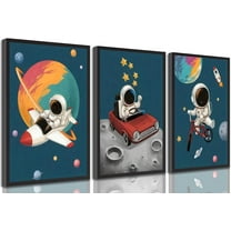 3 Pcs Space Nursery Canvas Wall Art Whimsical Outer Space Astronauts Kid Painting Pictures Wall Decor Poster Print Artwork for Boys Room Girls Room Kids Room Decoration