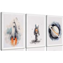 3 Pcs Space Nursery Canvas Wall Art Whimsical Outer Space Astronauts Kid Painting Pictures Wall Decor Poster Print Artwork for Boys Room Girls Room Kids Room Decoration