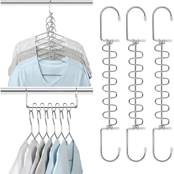 3-Pack Heavy Duty Metal Space Saving Hangers with Hooks for Closet Organization and Storage of Coats and Clothes