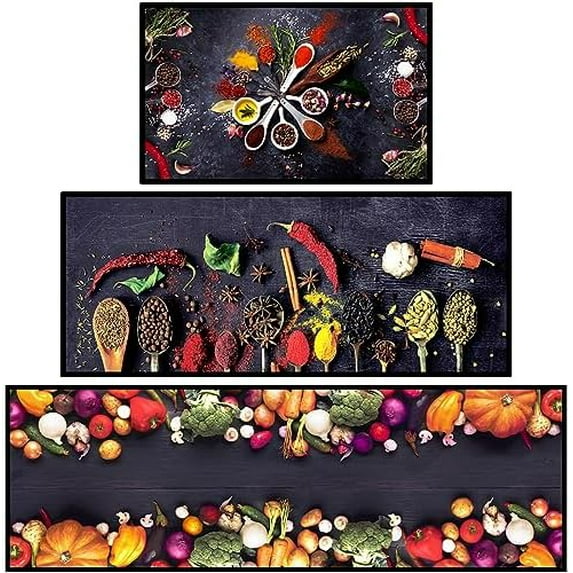 3 Pcs Spice Kitchen Floor Mats Anti Fatigue Farmhouse Washable Cooking Artistic Colorful Kitchen Rugs Non Slip Comfort Standing Cushioned for Cooking, 20'' x 32'', 20'' x 48'' + 20'' x 59''
