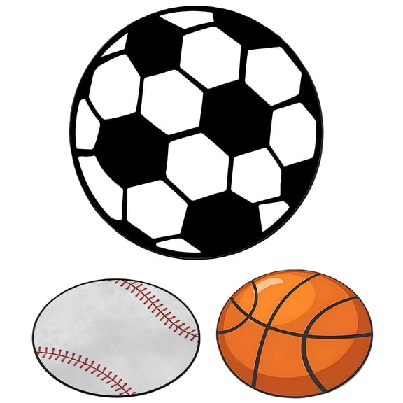 3 Pcs Sports Round Rugs, Football Basketball Baseball Theme Floor Mats, Non-Slip Washable Area Carpet, Soft Decor for Rooms, Game Dens, Living Spaces