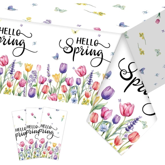 3 Pcs Spring Decorations Tablecloth Spring Floral Themed Plastic Table Cover Disposable Rectangle Table Cloth for Spring Easter Birthday Party Decorations, 54x108 Inch