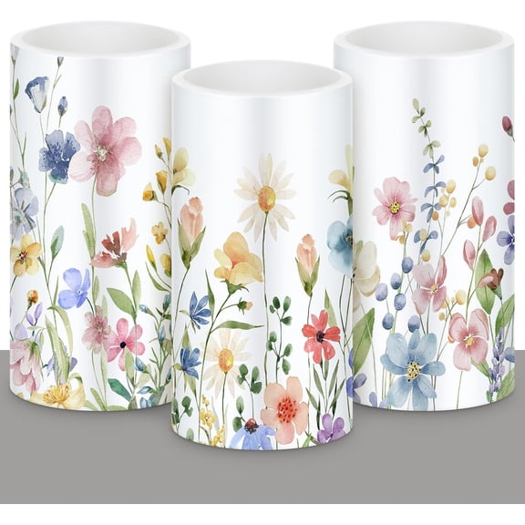 3 Pcs Spring Wildflower Flameless Candles Spring Floral Battery Operated Flickering LED Candles with Remote Floral Gifts Decoration for Easter Wedding Table Centerpieces Home Living Room Decor