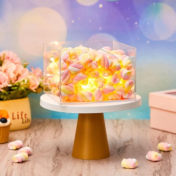 3 Pcs Square Acrylic Cake Stand 3 Tiers  Fillable with LED Lights for Wedding Birthday Party