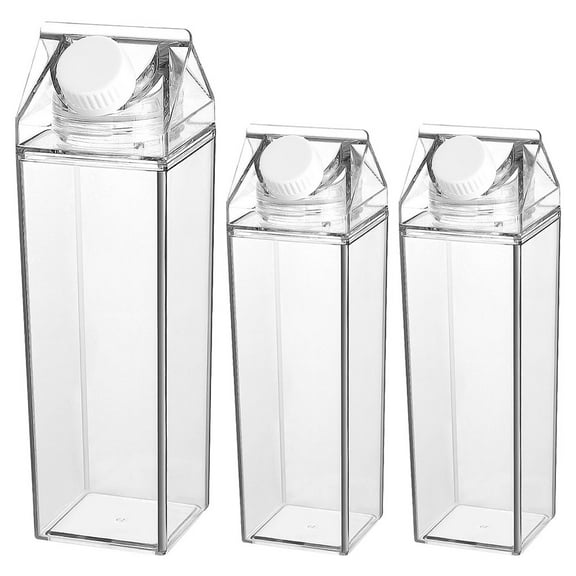 3 Pcs Square Milk Cup Containers for Fridge Clear Bottles Empty Storage Water Plastic Travel