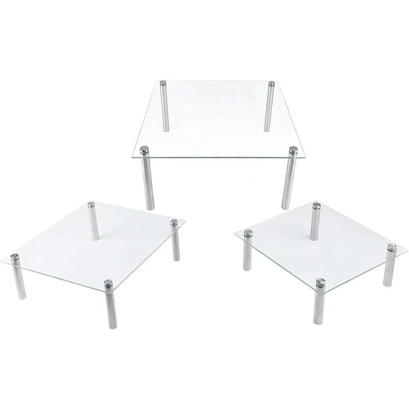 3 Pcs Square Tempered Glass Set 8 10 13 Inch Cupcake Display Stand Plate for Dessert Table Serving Platter