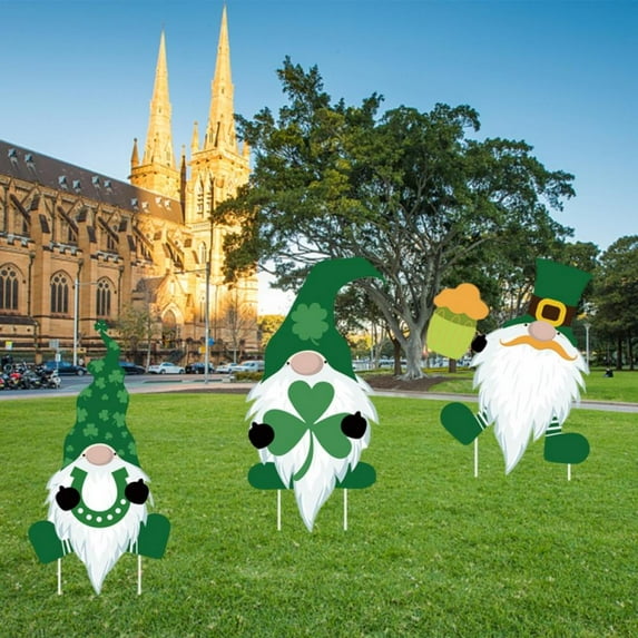 3 Pcs St. Patricks Day Yard Signs Gnomes Decorations St. Patricks Decorations Outdoor Holiday Outdoor Decor Ireland Saint Pattys Day Outdoor Decorations with Stakes