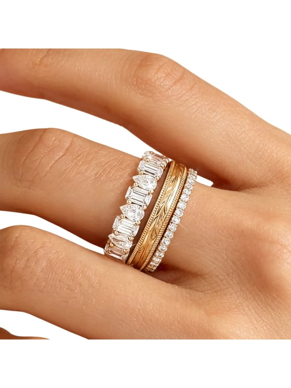 3 Pcs Stackable Gold Rings Set,CZ Eternity Band Ring Set,Vintage Engraved Stacking Rings, Minimalist Promise Wedding Ring Set Gift for Her