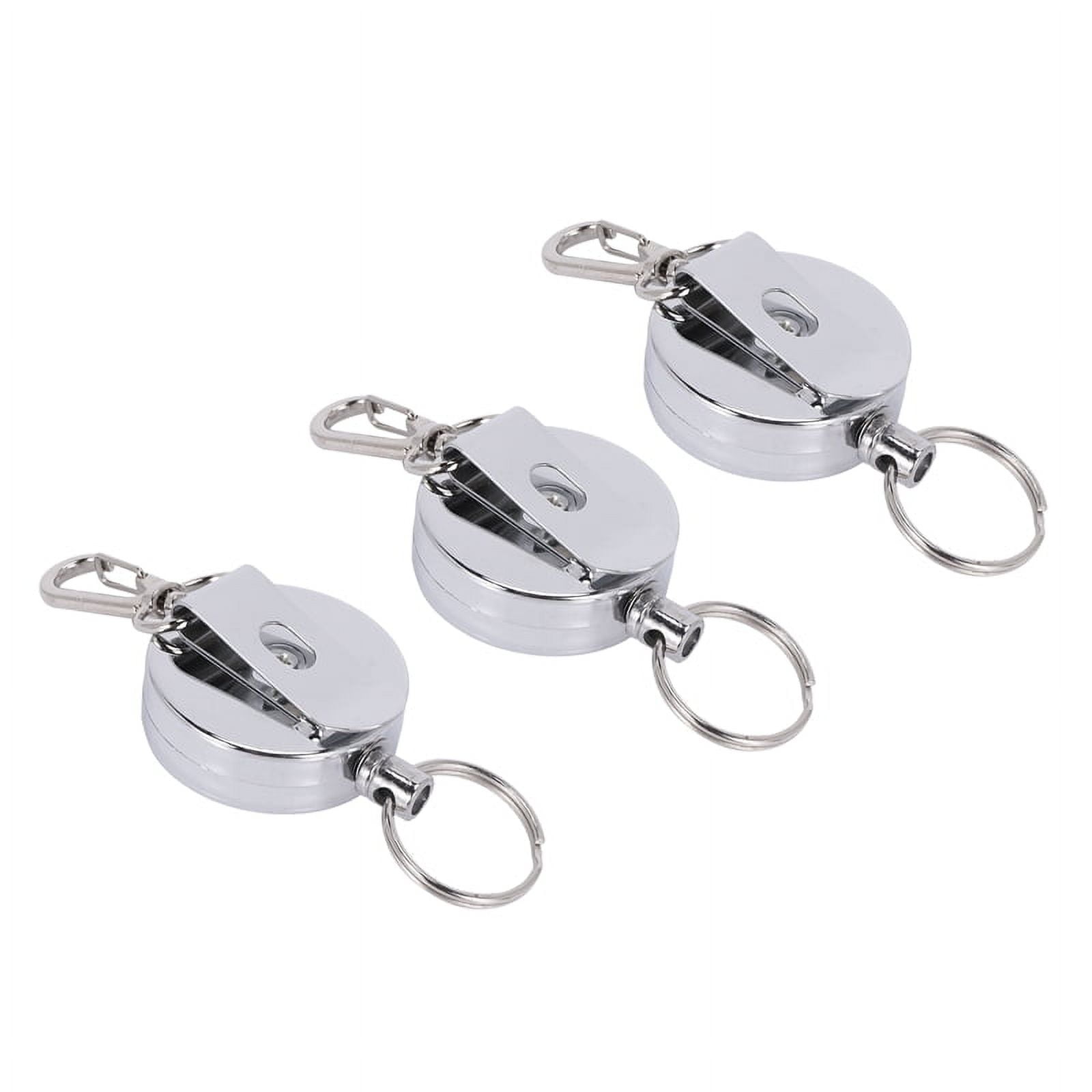 3 Pcs Stainless Silver Retractable Key Chain Keyring Heavy Duty Steel ...