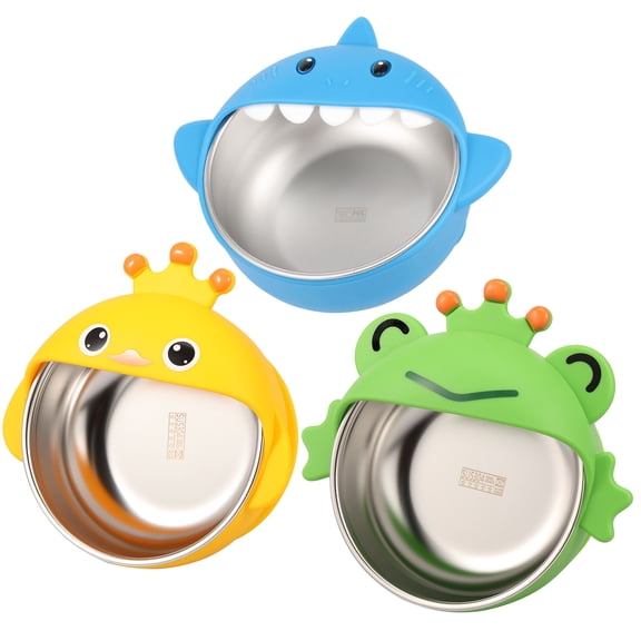 3 Pcs Stainless Steel Baby Bowl with Removable Silicone Shell Anti Scald Toddler Suction Bowl for Baby Food Feeding Snack
