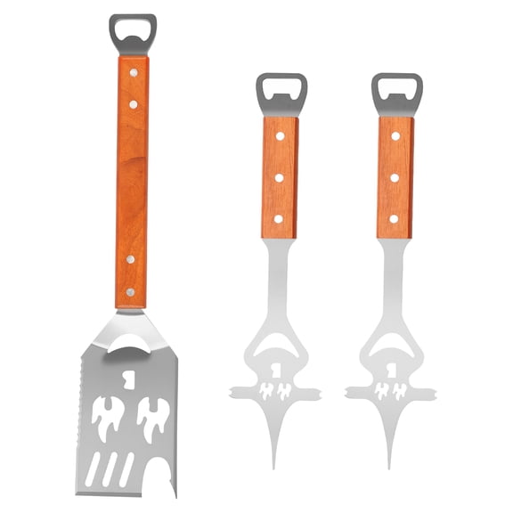 3 Pcs Stainless Steel Barbecue Cutlery Set with Wood Handle Creative BBQ Tool Set Barbecue Spatula and Fork for Camping Kitchen