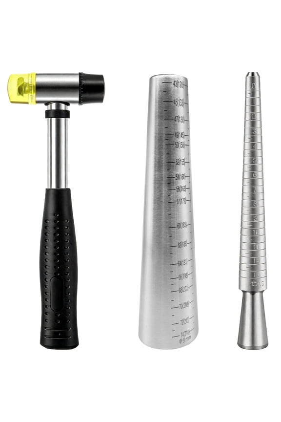 3 Pcs Stainless Steel Bracelet Mandrel and Ring Sizer Mandrel Set with Rubber Mallet Hammer, Fit for Jewelry Making, Shaping, Forming
